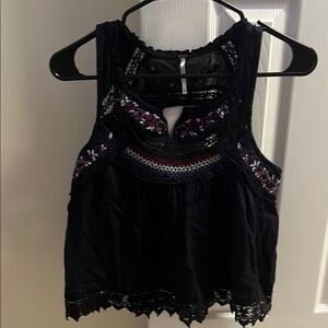 Free People Black Lace Embroidered Women's Top